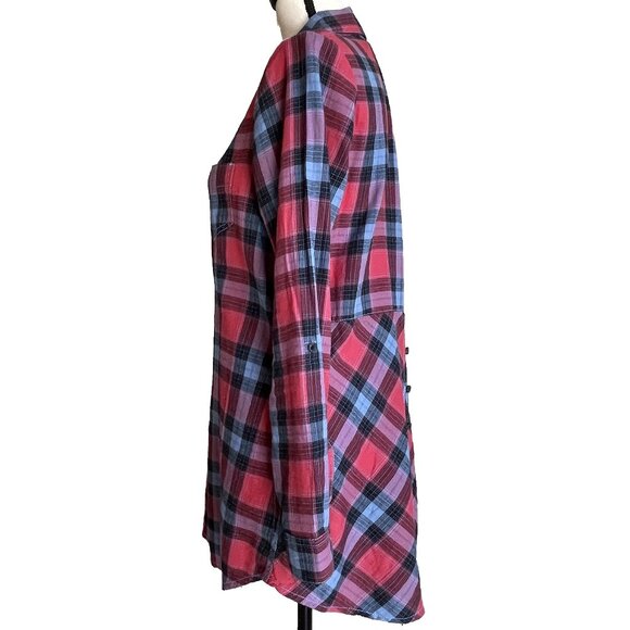 AVENTURA Plaid Tunic Top Shirt Blue Red Size M 100% Organic Cotton Long Sleeve - Picture 6 of 10